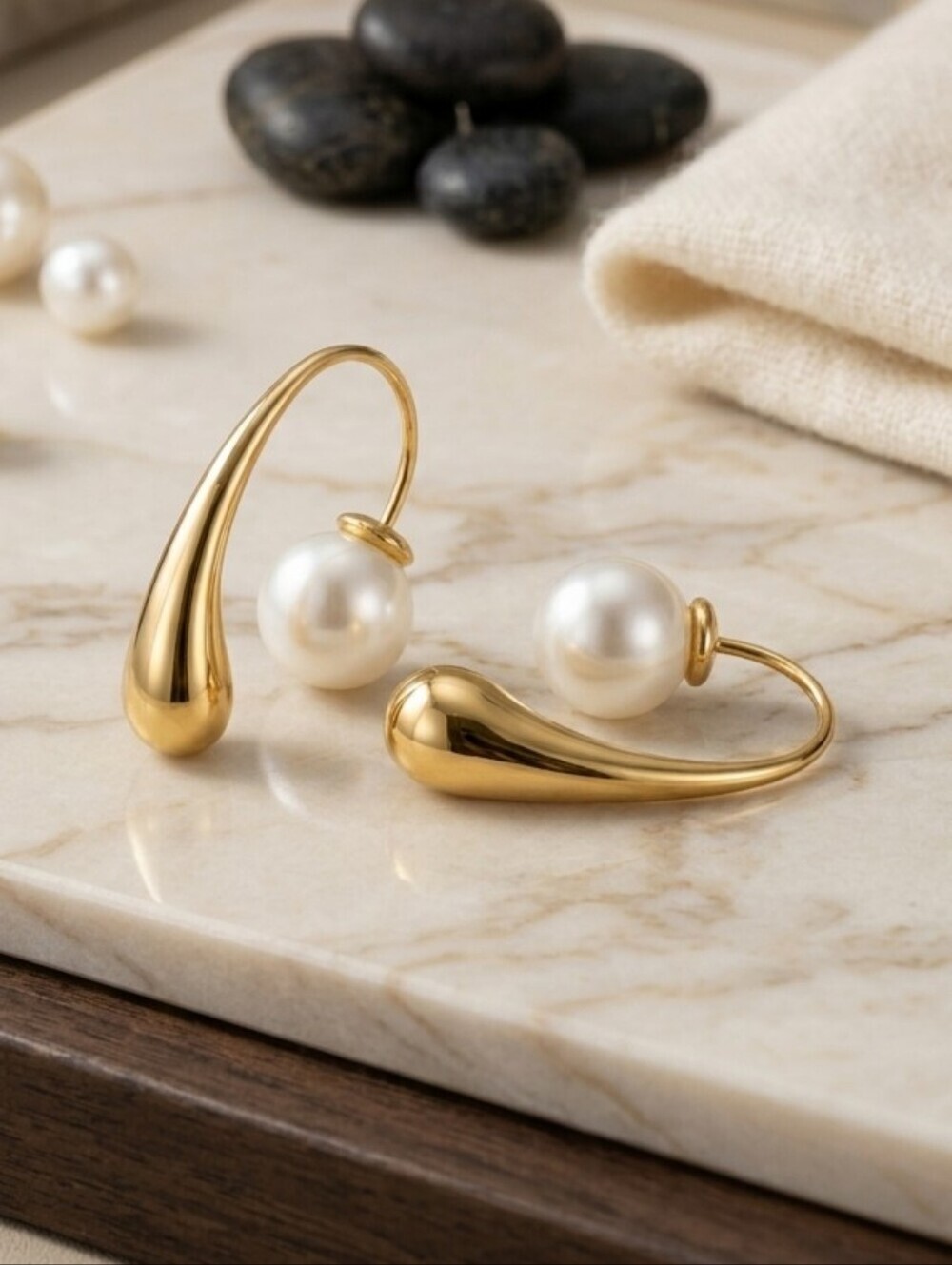 18K Gold Plated Faux Pearl Reversible Ear Jacket Drop Earrings Old Money